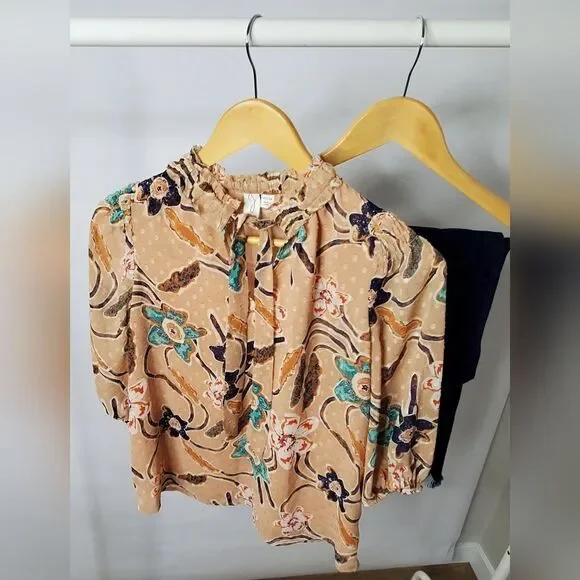 Joie Floral Blouse in Peach and Teal - Picture 2 of 7